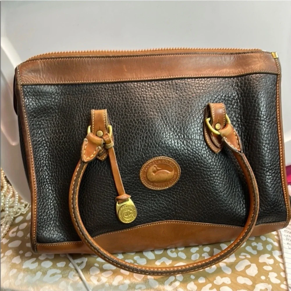 Dooney & Bourke All Weather Leather Small Essex Satchel Black & British Tan R26